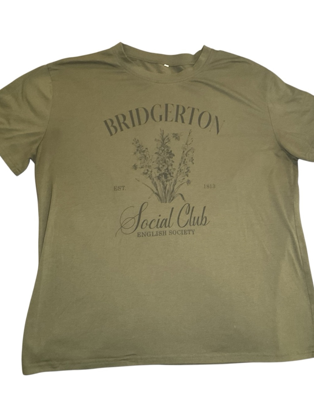 Bridgerton Social Club olive green floral printed shirt size XL Bookish Netflix